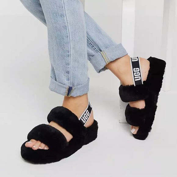 UGG Oh Yeah Black Sheepskin Shearling Platforms - Picture 1 of 6